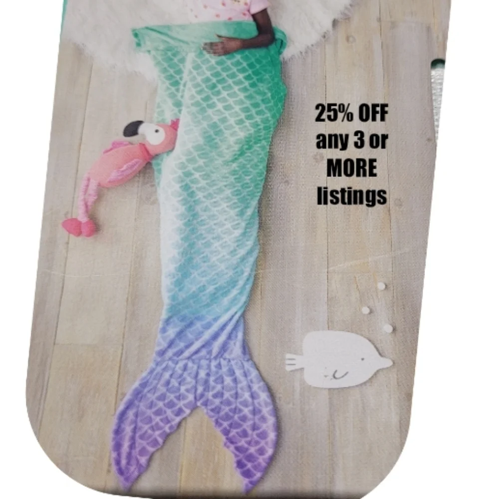 Mermaid Throw Blanket Ombre Color Purple Blue Fish Tail Scale Soft Fleece Velour